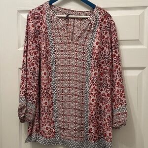 NYDJ Red Floral Print Boho Blouse